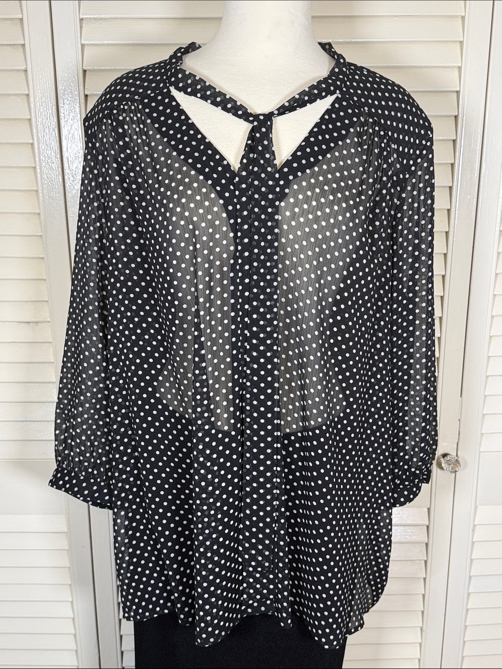 Peter Nygard Vintage Polka Dot Tie Neck Bow Blouse Sheer Size 18 - Picture 8 of 8